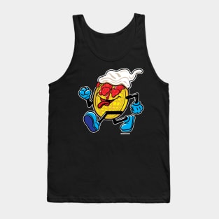 Happy Smiling Waffle Mascot strutting with Strawberries, strawberry syrup and whipped cream Tank Top